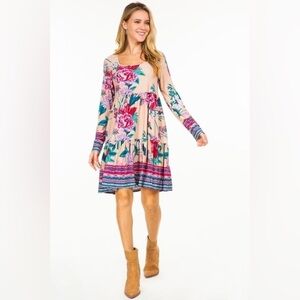 BE THE BEST YOU Taupe Floral Tiered Dress